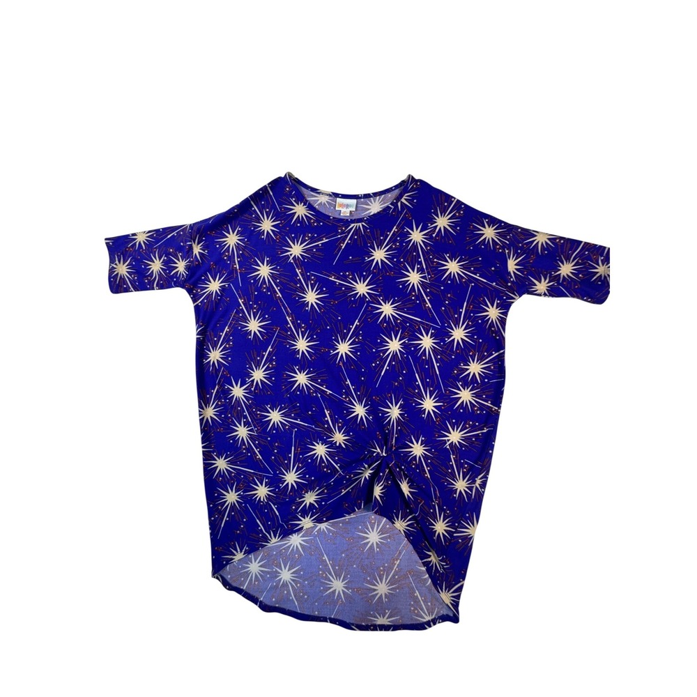 LuLaRoe Tunic Top Womens XS Blue Firework Starburst Knot Front High Low - Picture 1 of 8